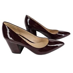 KARL LAGERFELD PARIS ADINA BURGUNDY PATENT LEATHER HEELS SIZE 5M/35B